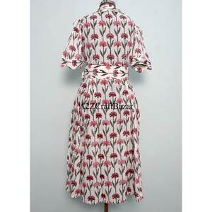 Nouvelle Robe d'été pour Femme, Design Vintage, Imprimé Floral, Manches Courtes, Coton, Longueur Midi, avec Ceinture, Vente en Gros et Fabrication - Product Image 6