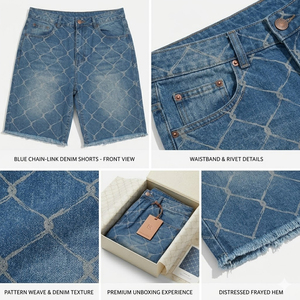 Two Tone Color Block Straight Casual Denim Shorts Men Latest Style Mid Waist Contrast Stitching Trendy Summer Bottoms - Product Image 3