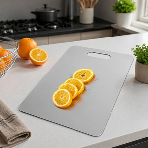 Tablas de cortar de acero inoxidable no tóxicas con mango, antibacterianas, fáciles de limpiar, duraderas, bloques de corte para cocina - Product Image 3