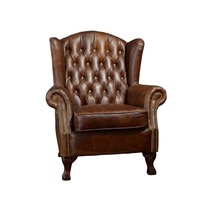 Fauteuil Chesterfield convertible élégant en cuir véritable, design minimaliste, couleur beige, dossier haut, pour appartement