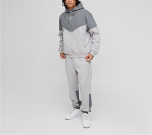 Custom Men Two Tone <b>Full</b> <b>Zip</b> <b>Hoodie</b> Jogger Set Streetwear 2 Piece Heavyweight Cotton Fleece Tracksuit Sweatpants <b>Hoody</b> Suit - Product Image 1