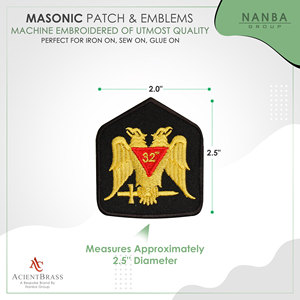 Masonic 32nd Degree Gold patch Gold <b>Embroidery</b> Black Background Red Triangle Number "32" - Product Image 3