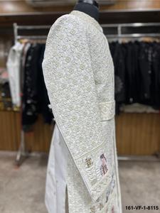 Mens Ethnic Wear Ivory Silk Sherwani for Wedding Varmala Ceremony with Multicolor Resham Embroidery Glass <b>Beads</b> and Micro Sequin - Product Image 5