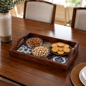 Bandeja de Servir de Madera de Mango de Lujo con Diseño Decorativo de Azulejos, Plato de Servir de Madera Hecho a Mano para Té, Café, Bocadillos, Decoración del Hogar, Regalo - Product Image 5