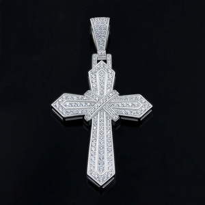 จี้เพชรโมอิสซาไนต์ทรงกลมเจียระไนแบบคริสครอส เงินแท้ 925 ชุบโรเดียม เครื่องประดับฮิปฮอปสำหรับผู้ชาย สไตล์ศาสนา - Product Image 3