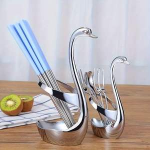 Portacubiertos Swan, soporte para cucharas de acero inoxidable, soporte para cucharas y tenedores Swan, organizador de cubiertos de metal, soporte para utensilios de mesa - Product Image 4