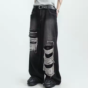 Jeans de mezclilla para hombre, corte regular, 100% algodón transpirable, tejido de invierno, desgastado, vintage, lavado, holgado, estilo urbano, al por mayor - Product Image 2
