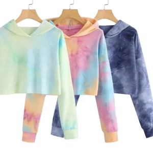 Wholesale OEM Women's Tie Dye <b>Crop</b> <b>Top</b> Hoodie Breathable Long Sleeve <b>Crop</b> <b>Tops</b> Tie Dye <b>Hoodies</b> with Customized Colors and logo - Product Image 1