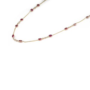 Women's Wholesale Fine Trendy <b>Ruby</b> & Diamond 14K Real Yellow Gold Elegant Station Chain <b>Necklace</b> Anniversary Gift Jewelry - Product Image 5