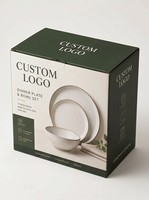 Juego de Platos y Tazones con Logotipo Personalizado, 4 Piezas, Vajilla de Cerámica, Caja de Regalo, Empaque Rígido de Alta Gama