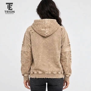 Custom women’s distressed <b>hoodie</b> with a washed finish, oversized silhouette, soft feel, and <b>trendy</b> streetwear appeal for brands - Product Image 3