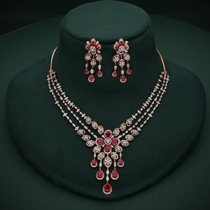 Ensemble de bijoux classiques plaqués or rose avec pendentifs et breloques en diamant, mariage, luxe pour femmes, certifié IGI - Product Image 1