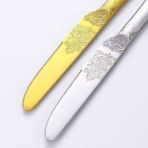 Cuchillo de Cena de Acero Inoxidable Dorado de Lujo con Mango Grabado, Cuchillo para Carne, Vajilla Elegante para Mesa, Cuchillo de Cocina - Product Image 2