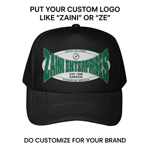 Gorra Trucker de 5 Paneles, Negra, Impermeable, 100% Algodón Premium de 260 GSM, con Logotipo Bordado Personalizado por Transferencia de Calor, Unisex - Product Image 1