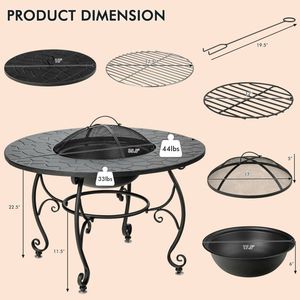 35.5 Feet Patio Fire Pit Dining <b>Table</b> with Cooking <b>BBQ</b> Grate Premium Outdoor Fire Pits - Product Image 4