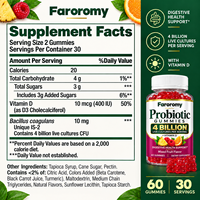 Gummies Probiotiques 4 Milliards UFC avec Vitamine D - Soutien Digestif et Immunitaire Végétalien - Saveur Fruits Mixtes 60 unités Vente en Gros Marque Privée