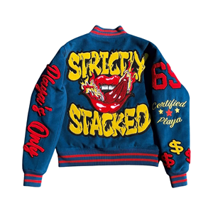 แจ็คเก็ตวาร์ซิตี้ผู้ชายสำหรับฤดูหนาว แขนหนัง ปักลายเชนิลคุณภาพสูง สไตล์เลตเตอร์แมนแบบวิทยาลัย - Product Image 2