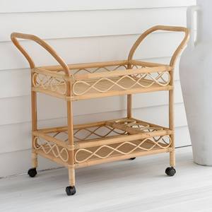 Carrito de bebidas de ratán para decoración del hogar con ruedas, carrito de almacenamiento para cocina, carrito para servir café y té - Product Image 1