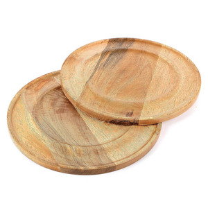 Juego de platos de madera de mango hechos a mano de 2 platos redondos de madera para servir con mango de tira para ensalada, fruta, comida, galleta, plato de aperitivo - Product Image 6