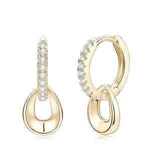 Pendientes de Lujo con Baño de Oro y Plata 925, con Moissanita Redonda de Corte Brillante, para Mujer, Joyería de Moda, Regalo - Product Image 1