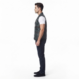 Gilet utilitaire en cuir véritable pour homme avec rembourrage en polyester, veste sans manches multi-poches - Product Image 3
