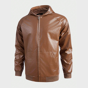 Veste en cuir de vache 100% personnalisée pour hommes, de haute qualité, résistante à l'eau, style varsity, en cuir véritable, fermeture éclair, capuche - Product Image 1