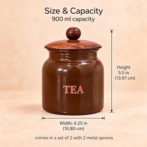 Farmhouse Tea <b>Sugar</b> Canister Set of 2 with Round Wood Lids and Brass Spoons Airtight Countertop Kitchen Food Storage Jars Decor - Product Image 3