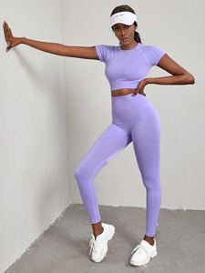 Ensemble de yoga sans couture pour femme, leggings et soutien-gorge de sport, vêtements de fitness, vêtements de sport à manches courtes, ensemble de yoga pour femme - Product Image 5
