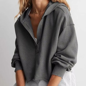 Sudadera con Capucha de Felpa Francesa de Alta Calidad para Mujer, Sexy, con Abertura Profunda, Costuras Invertidas, Manga Larga, Estilo Simple, Tejido de Algodón - Product Image 4