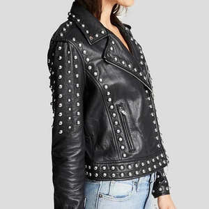 Chaqueta de Cuero Negra con Tachuelas para Mujer, Estilo Punk Rock con Remaches Plateados, Chaqueta de Cuero Estilo Rock Star Punk - Product Image 2