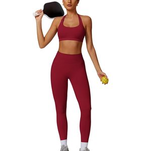 Seamless Yoga Set 2 Piece High Waist <b>Crop</b> <b>Top</b> Full Length Leggings Solid Color Backless Sport Wear for Women - Product Image 3