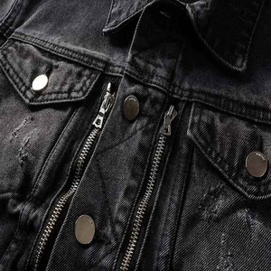 Chaqueta de mezclilla casual para hombre, corte regular, con cremalleras y detalles desgastados, estilo otoñal - Product Image 5