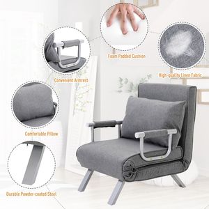 Poltrona Letto Pieghevole Grigio Chiaro a 5 Posizioni Senza Braccioli per Soggiorno con Telaio in Acciaio Estensibile e Imbottitura in Schiuma - Product Image 6