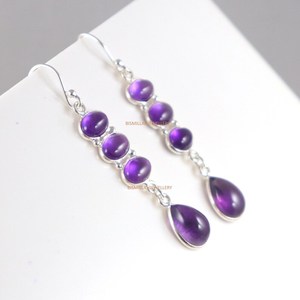 Handmade Amethyst Drop <b>Earrings</b> Sterling Silver Oval Pear Shape Birthstone Jewelry Gift for Women Export Nikhil Gems NG-033 - Product Image 2