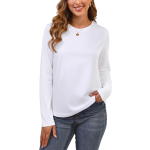Camisetas de manga larga personalizadas al por mayor para mujer, color y talla personalizados, cuello redondo, camisetas casuales de manga larga lisas - Product Image 6