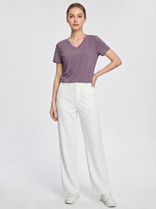 Camiseta Holgada con Cuello en V y Mangas Abullonadas para Mujer, Suave y Transpirable, 60% Poliéster, Informal, Personalizable, para Verano - Product Image 3