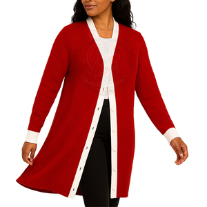 Cárdigan largo de punto rojo personalizado de la hermandad Delta Sorority con rayas blancas, suéteres para mujer con logo de letras griegas, manga larga con botones, estilo preppy. - Product Image 2