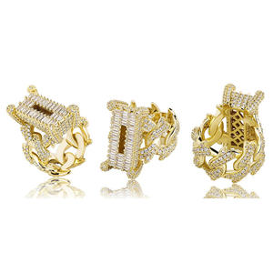 <b>Gold</b> Plated Letter R <b>Cocktail</b> <b>Ring</b> With Micro Pave Cubic Zirconia Emerald Cut Stones Mens Hiphop Party Jewelry Available at sale - Product Image 5