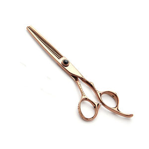 Tijeras de peluquería profesionales de oro rosa con 30 dientes, hoja de acero inoxidable, para diestros, mango largo, para uso en salón, elección de los barberos - Product Image 1