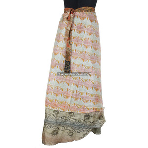 Indian Reversible Vintage Silk Sarees Wrap <b>Skirts</b> Women Wear Vintage Silk Sari <b>Long</b> Length Wrap Around <b>Skirt</b> 2 Layer Reversible - Product Image 3