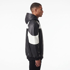 <b>Men's</b> Oversized Leather Hoodie <b>Men</b> Loose Fit Leather <b>Pullover</b> Hoodie <b>Mens</b> Front Pocket Leather Baggy Hooded - Product Image 3