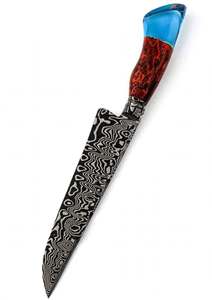 Cuchillo de Cocina de Acero de Damasco Especialmente Diseñado, Mango Híbrido de Madera Roja y Resina Azul, Herramienta Culinaria Profesional - Product Image 3