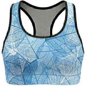 Women's Racerback Sports Bra Blue Leaf Print Summer Gym Medium Support Breathable Spandex Polyester Yoga <b>Top</b> <b>Mesh</b> Back Design - Product Image 1
