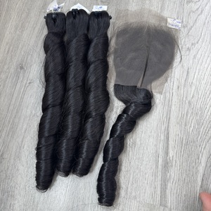 Superbe qualité 100% perruque de cheveux humains vietnamiens de haute qualité couleur noire naturelle printemps bouclés Bundle avec fermeture - Product Image 3