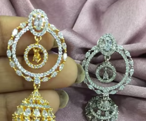 <b>Beautiful</b> Look Gold And Silver Polish CZ <b>Earrings</b> with Elegant Design Perfect for Weddings Wear For Women And Girls - Product Image 2
