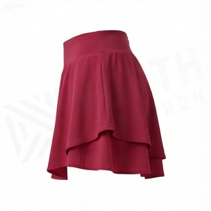 Mini-jupe trapèze rouge pour femme, taille élastique, en mousseline, à volants évasés, couleur unie, respirante, style toutes saisons - Product Image 3