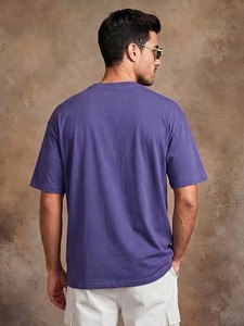T-shirt décontracté à manches courtes et col rond pour homme, coupe classique, en coton jersey épais teint en fil, couleur unie, avec logo frontal - Product Image 5