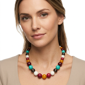 Colorful Resin Craft Beaded Necklace Round Shape Fashion Statement Jewelry Handmade Accessory - Product Image 1