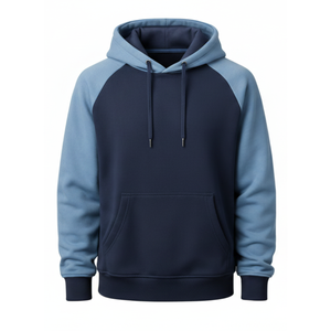 Sudadera con capucha para hombre de diseño superior, de dos tonos, con mangas raglán, en contraste azul marino y azul acero, de alta calidad, estilo urbano. - Product Image 1
