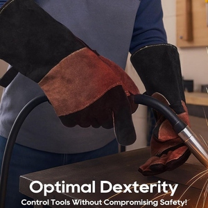 Gants de soudage en cuir de vachette pleine fleur renforcés sur toute la paume, haute performance, résistants à la chaleur et aux étincelles, durables - Product Image 4